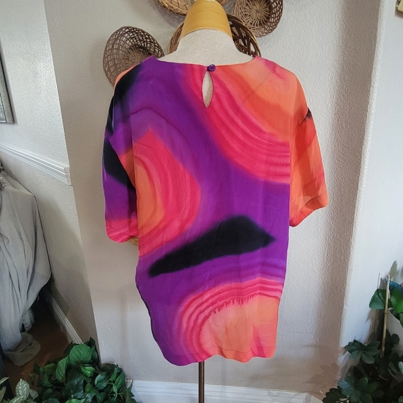 Aliki Yamani Silk Blouse Short Sleeve SZ M/L - Picture 2 of 4